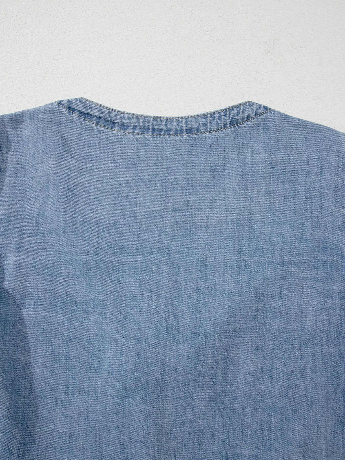 Women's Denim Top Tied Front Puff Long Sleeve Dusty Blue Blouse 80bfdff465394da3830218d6d4b9fe97-Max-Origin Trendsi