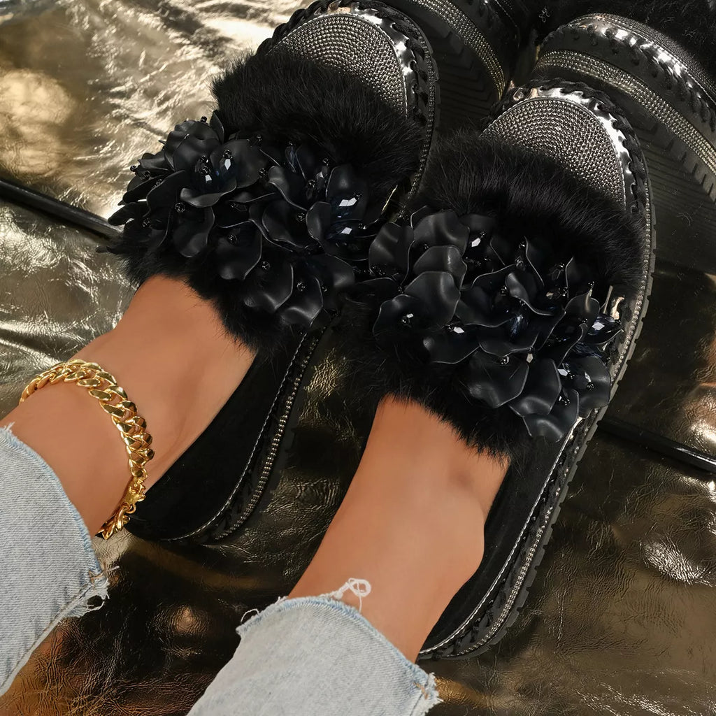 Fur-Trimmed Rhinestone Loafers 80c051e1a10243979819f4edfde7f088-Max-Origin Trendsi