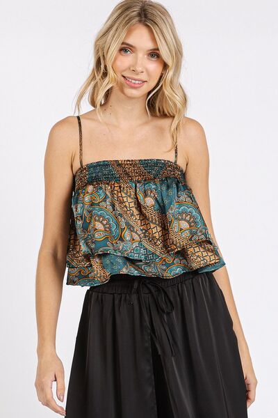 Mittoshop Crop Cami Top Satin Ruffle Paisley Print Teal Green Blouse TEAL GREEN 80c1fa17-148b-48f5-af42-9d80bf15e568-Min Trendsi