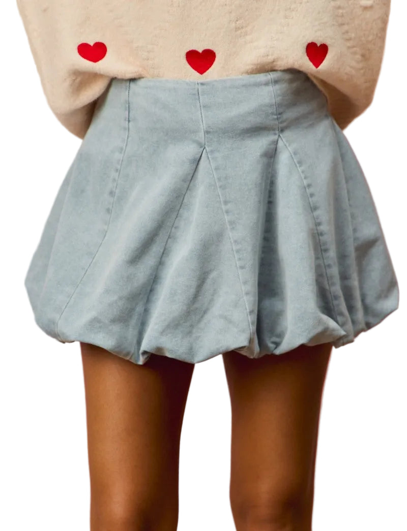 SO ME Denim Bubble Mini Skirt