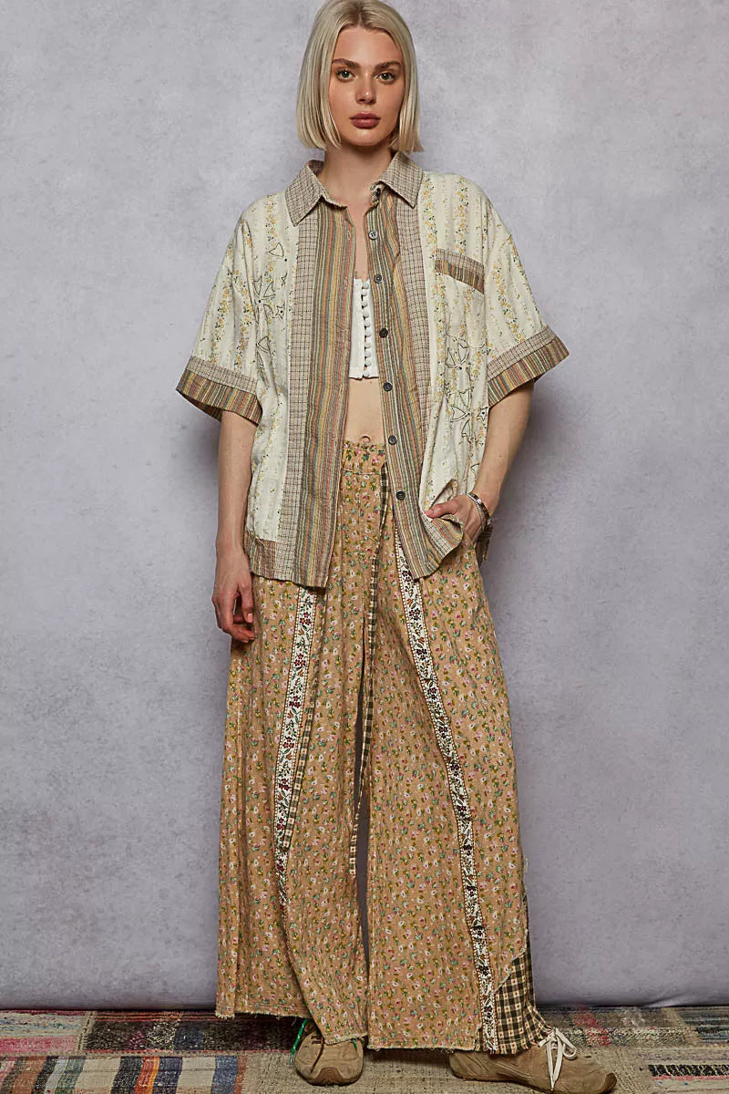 POL Womens Shirt Cream Multi Floral Printed Button Patchwork Short Sleeve 80fd3e4d-a1fc-4460-83fc-3770ef4e6498-Max-Origin Trendsi