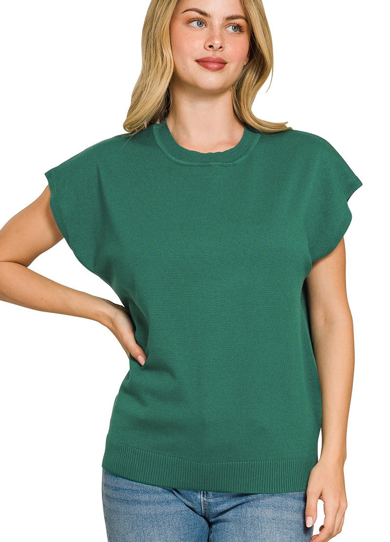 Zenana Viscose Round-Neck Short Sleeve Sweater