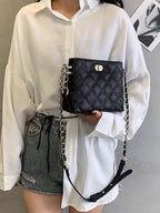 Quilted Medium-Sized Bucket Crossbody Bag with Chain Strap