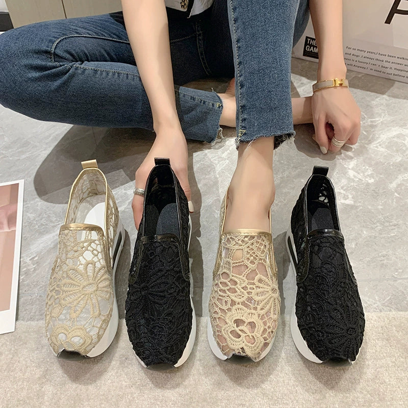Breathable Lace Platform Slip-On Flats