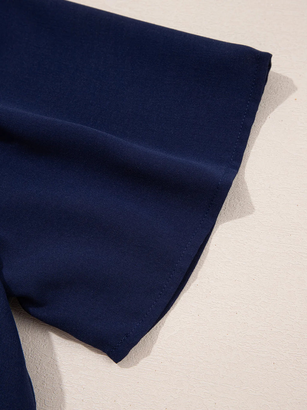 Midi Dress Navy Blue V Neck Buttoned Front Shirred Back Short Sleeve 811ff732bdc14b76a0e0222a6303ac3a-Max-Origin Trendsi