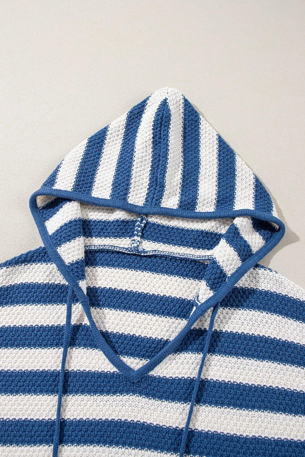 Striped Cotton Blend Knit Sweater Long Sleeve Hooded Knitwear 8120ed40-5284-4f7e-931c-3a20eadf8050-Max Trendsi