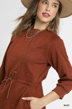 Umgee Mini Dress Cable Knit Rust Drawstring Waist Long Long with Pockets 8130cacc-66dc-42c0-b837-6b3afe164d1b-Max-Origin Trendsi