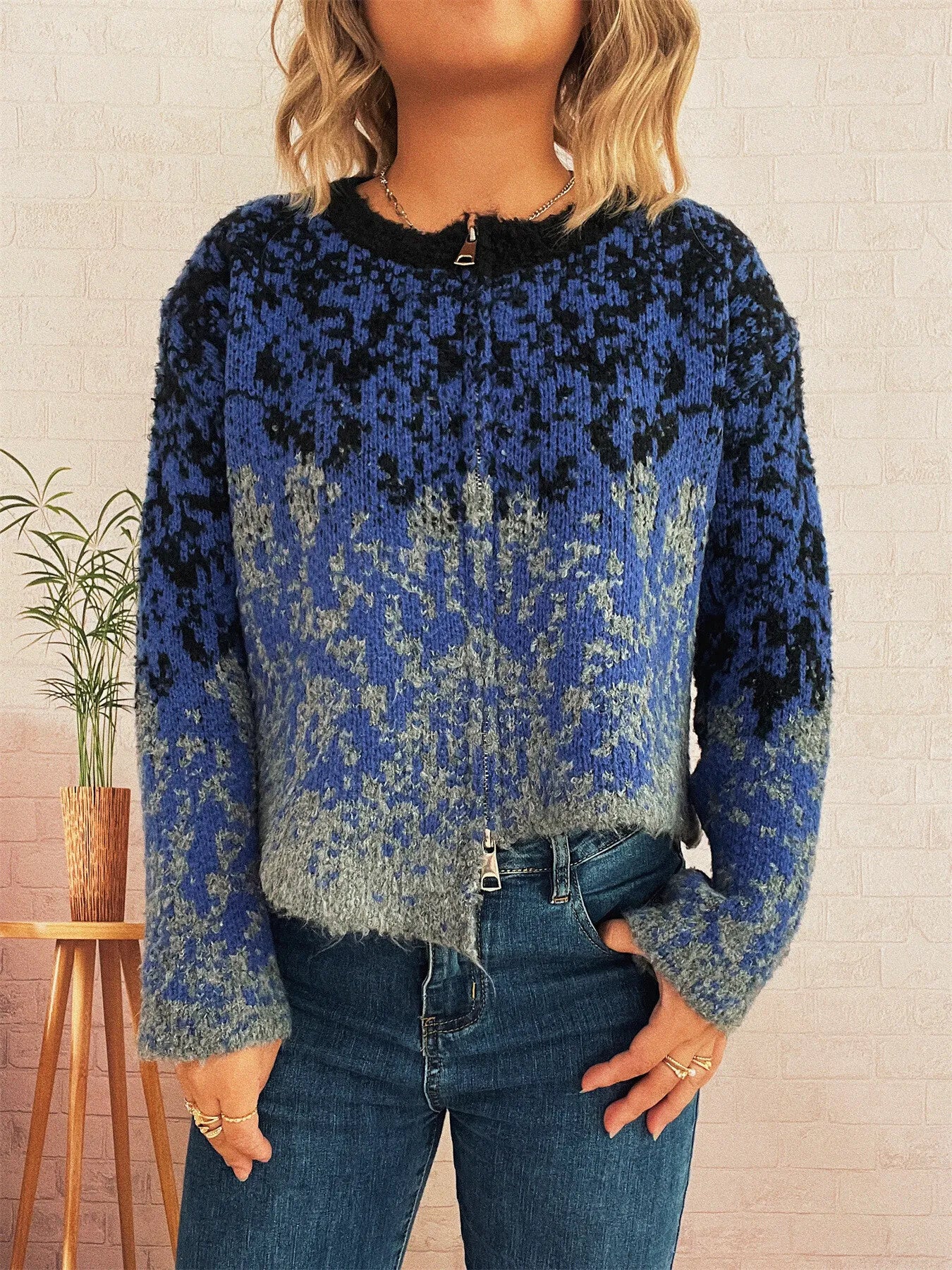 Women's Cardigan Zip Up Knit Asymmetrical Hem Long Sleeve 813702b97a0640aa8604876b84406429-Max-Origin Trendsi