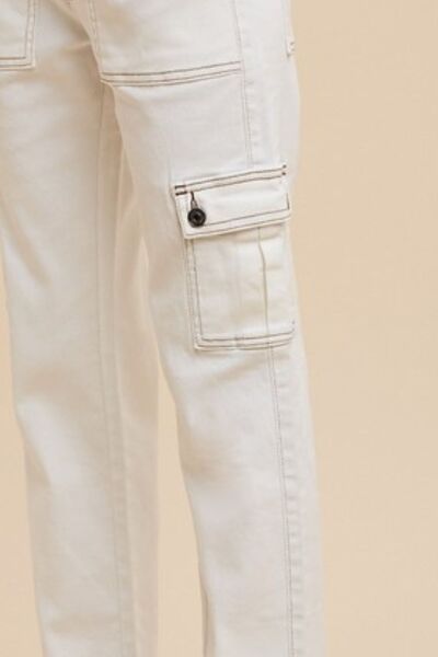 Annie Wear White Cargo Jeans Pocket Straight Leg Denim Pants 8144a781-c04a-43d1-a7ce-b44a08a6a68d-Min Trendsi