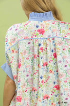 Umgee Womens Shirt Jacquard Blue Floral Mix Print Short Sleeve Top 81626db1-b221-4a23-a1e3-db18497cffa6-Max-Origin Trendsi