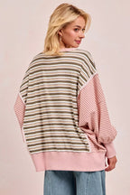 BiBi Womens Sweatshirt Stripe Mixed Top With Cut Edge And Reverse Outseam 8178b34522644553b42528f638b42ded-Max-Origin Trendsi