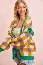 BiBi Women Cardigan Mardigras Checker Board Front Open Bow Sleeves 817a5fb93ca247908b37b349c5a63236-Max-Origin Trendsi