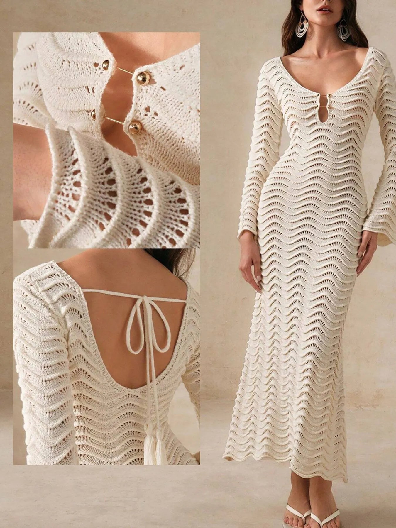 Wave Maxi Knit Dress Openwork Crochet Cutout V Neck Long Sleeve 817c9d57-7d3a-44b4-bc1d-ed15cfba7565-Max-Origin Trendsi