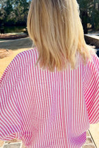 Women's Blouse Striped Print Contrast Split Neck Dolman Short Sleeve 817d65ac-e249-4674-8905-6da338cd9db9-Max-Origin Trendsi