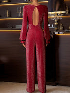 Perfee Jumpsuit Deep Red Metallized Fibres Cutout Backless Long Sleeve 8182cbb9-2460-46fc-9f58-a14f7ecd2754-Max Trendsi