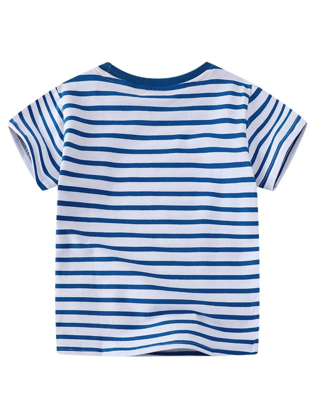 Boy's T-Shirt Children's Cotton Dinosaur Round Neck Blue Striped Short Sleeve Top 8183680f-b85b-47c9-9c3f-034ffb564c23-Max-Origin Trendsi