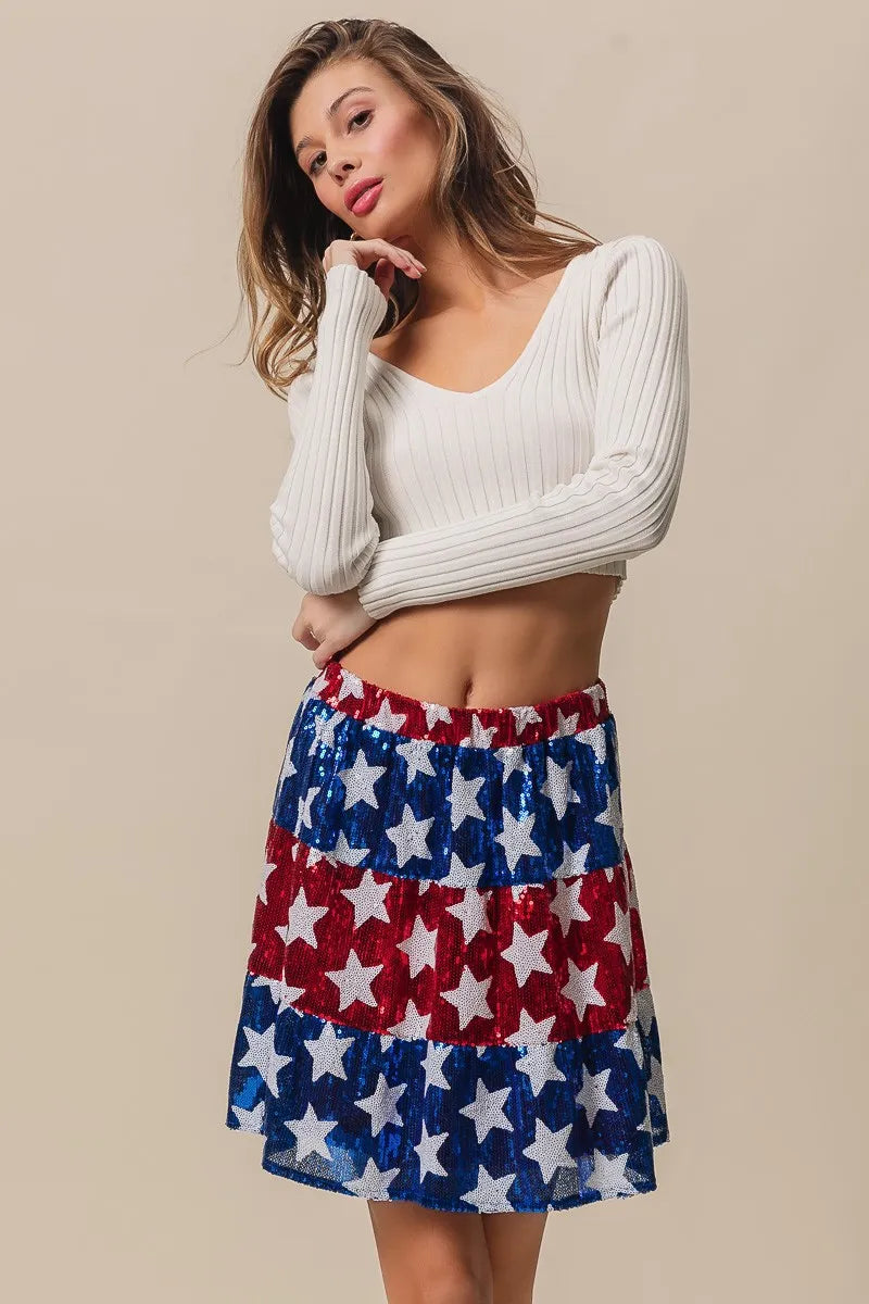 BiBi Sequin Skirt American Flag Theme Star Tiered Short Layered 81869b6169004d8cbde3592d1745c5d8-Max-Origin Trendsi