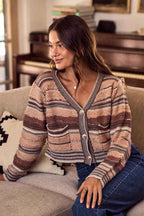 SO ME Women Cardigan Brown Textured Variegated Multi Color Sweater 818801d09a7041b59ead4015ac776fcd-Max-Origin Trendsi