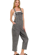 Zenana Denim Overalls Ash Black Washed Knot Strap Relaxed Fit Jumpsuit ASH BLACK 819582d5-216b-4ae4-b8eb-d71db61b3069-Max-Origin Trendsi