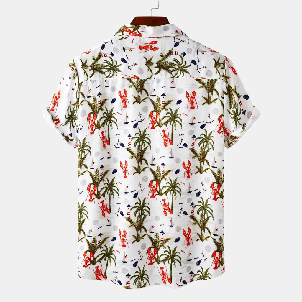 Men's Cotton Shirt White Tropical Hawaiian Print Short Sleeve Top 81a70bede180443e94a8f4c363e27877-Max-Origin Trendsi