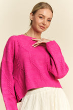 Davi & Dani USA Pink Sweater Diamond Cable Knit Pattern Long Sleeve Pullover 81ac40b3-1638-4094-9191-68247526d544-Max Trendsi