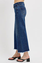 RISEN Women's Jeans Wide Leg Buckle Raw Hem Cropped Dark Washed Basic Style 81af2813-88f8-4396-819e-6d7cb0e8c6e5-Min Trendsi