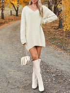 V-Neck Sweater Knit Dress Oversized Dropped Shoulder Sweater Dress 81b1d29a-5830-4213-aa4b-46169e29721d-Max Trendsi
