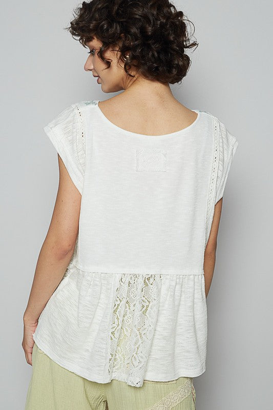 POL White Blouse Embroidered Detail Boat Neck Cap Short Sleeve Lace 81c422b6-317c-47cb-97ba-d8daddd05e25-Max Trendsi