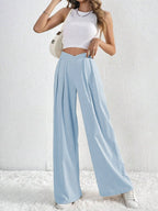 Women's Pants V-Waisted Ruched Front Wide Leg Trousers Pocketed 81c4bcc3-4bc4-4602-a737-ae7566131acc-Max-Origin Trendsi