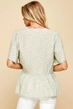 Lime 'N' Chili Wrap Blouse Ditsy Print V-Neck Short Sleeve 81caa45512ab4b309cf0cebc7e3e943c-Max-Origin Trendsi