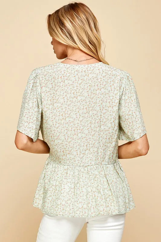 Lime 'N' Chili Wrap Blouse Ditsy Print V-Neck Short Sleeve 81caa45512ab4b309cf0cebc7e3e943c-Max-Origin Trendsi