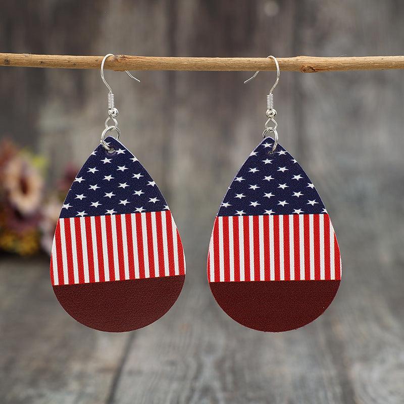 Earrings American USA Pattern Stars and Stripes PU Leather Teardrop 81cb8fe6-150e-4a07-90f1-5929340fd507-Max Trendsi