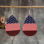 Earrings American USA Pattern Stars and Stripes PU Leather Teardrop 81cb8fe6-150e-4a07-90f1-5929340fd507-Max Trendsi