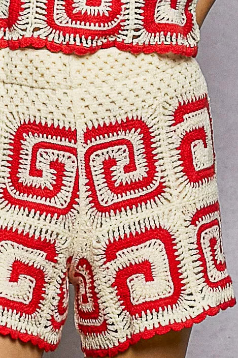 POL Crochet Shorts Ivory Red Geometric Patterned 81f34878-7f8f-403d-b7a3-08d69e8a91d6-Max-Origin Trendsi