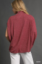 Umgee Womens Blouse Berry Textured Mock Neck Relaxed Top 81fb3787-a2de-4307-800a-35cc08016da4-Max-Origin Trendsi