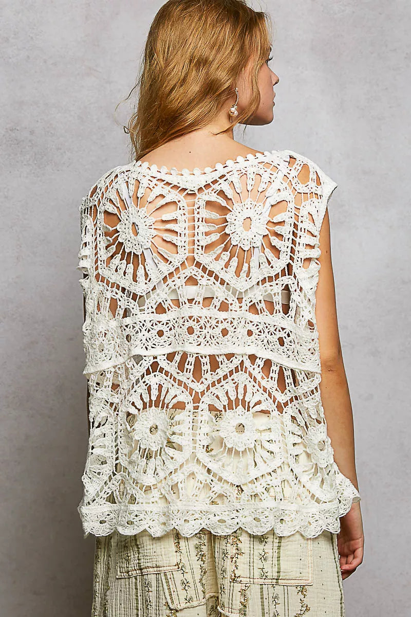 POL Crochet Tank Ivory Floral Openwork Round Neck Lace Top 82137277-18f9-49f8-9630-d8c44380a61a-Max-Origin Trendsi