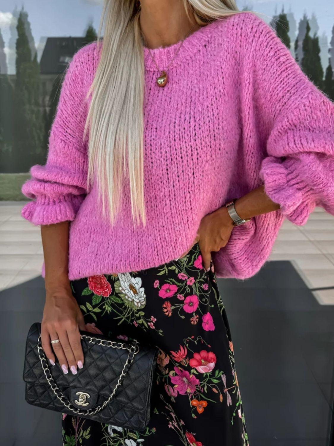 Sweater Round Neck Long Sleeve Soft Warm Solid Knitwear 82179aef-e608-4a6d-9663-e922e18962cc-Max Trendsi