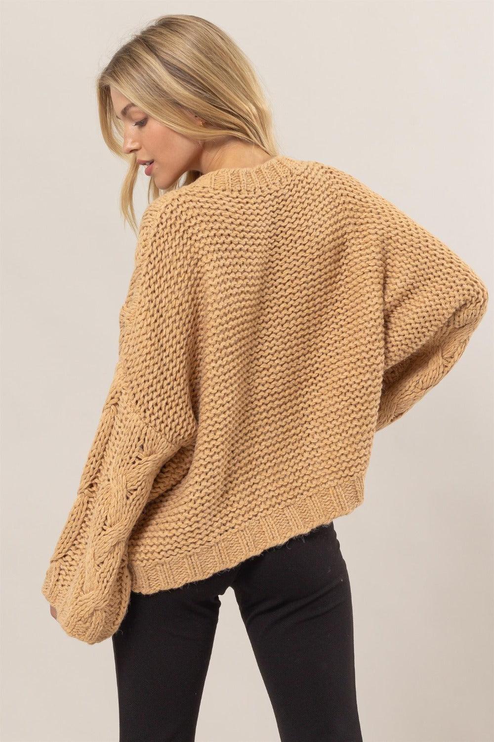 HYFVE Cable Knit V-Neck Sweater Oversized Long Sleeve Pullover 821db841-522a-4bd7-8eb6-19f8ee2a0ba9-Max Trendsi
