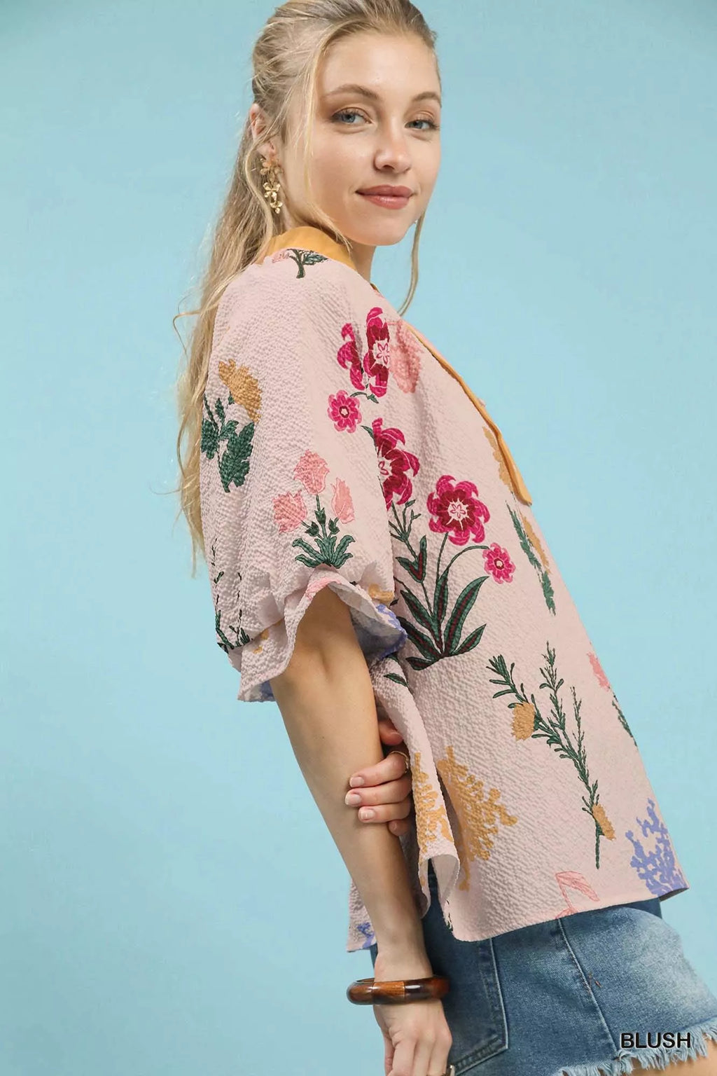 Umgee Womens Blouse Floral Puff Sleeve Top with Scallop Trim Collar 822bc2ae-64e0-4c55-9520-1b7ccac40ae0-Max-Origin Trendsi