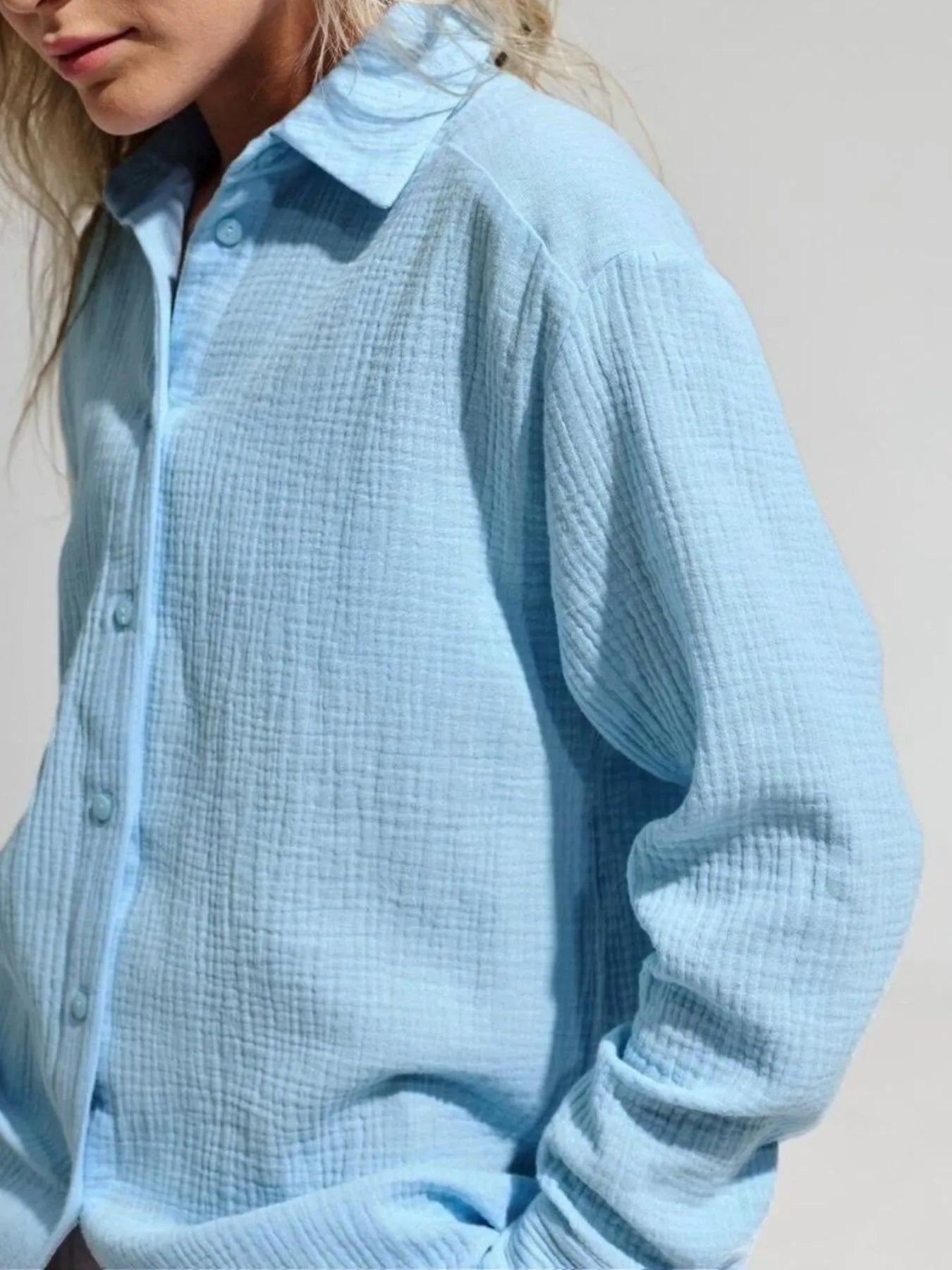 Women's Shirt Texture Oversized Button Up Long Sleeve Top 822cd850-cfad-489a-9980-d244965cb130-Max-Origin Trendsi