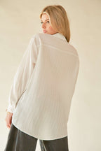 Women's Shirt White Jacquard Crinkled Button Down Davi & Dani Long Sleeve 8258c12d-852f-42e4-bb77-c663328585bf-Max Trendsi