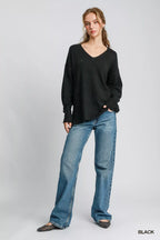 Umgee Womens Sweater Black Wool Blended Basic V Neck Oversized Pullover 826db3e5-7189-494f-a721-065bbd113f48-Max-Origin Trendsi