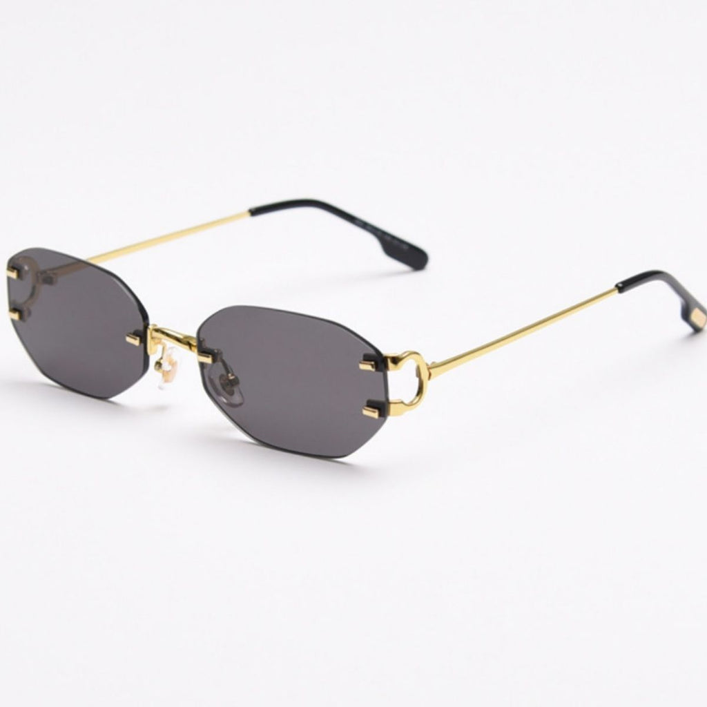 Rimless Oval Sunglasses with Gold Metal Frame and UV400 Protection