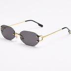 Rimless Oval Sunglasses with Gold Metal Frame and UV400 Protection