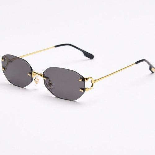 Rimless Oval Sunglasses with Gold Metal Frame and UV400 Protection