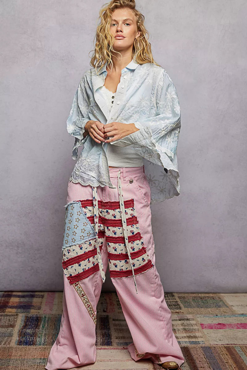 POL Shirt Floral Embroidered Sky Blue Collared Neck with Scalloped Edges Top 828346e5-73c9-47ba-9198-2860f9396c56-Max-Origin Trendsi