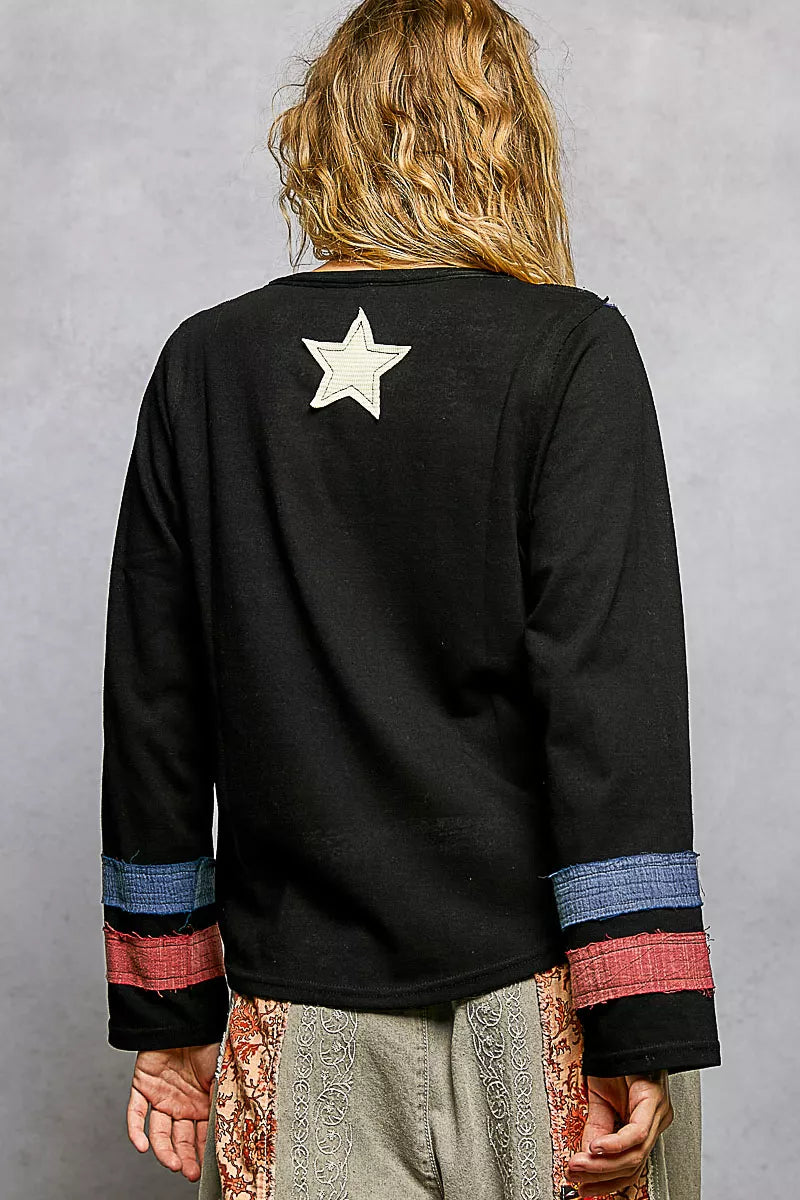 POL Double Gauze American Flag Patch V-Neck Long Sleeve T-Shirt 829a1485-f248-4890-a5e3-ab7afad49cef-Max-Origin Trendsi