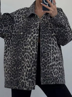 Leopard Denim Shirt Cotton Women Button Up Long Sleeve Top Black 829b6db4-35ce-4d66-ab6c-9115f850380e-Max Trendsi