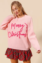 SO ME Womens Sweater Pink Merry Christmas Tinsel Lettering Pullover 82a63daca49e49fda59e6f3ccc6571b6-Max-Origin Trendsi