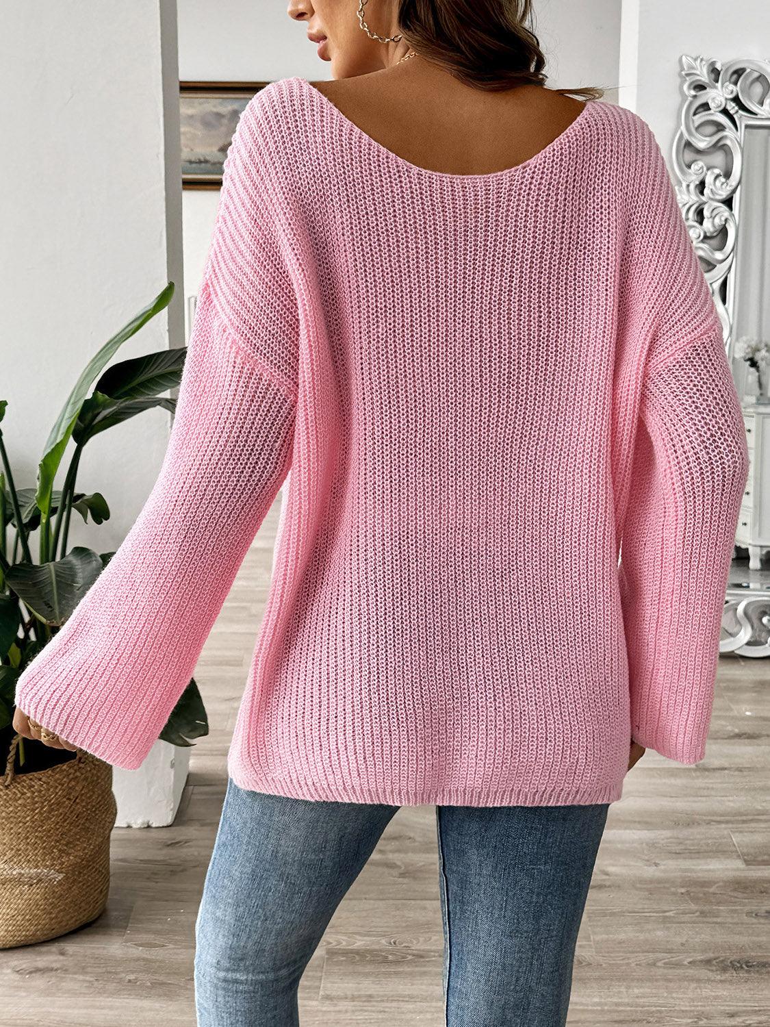 Bow Sweater Boat Neck Long Sleeve Loose Oversized Knitwear